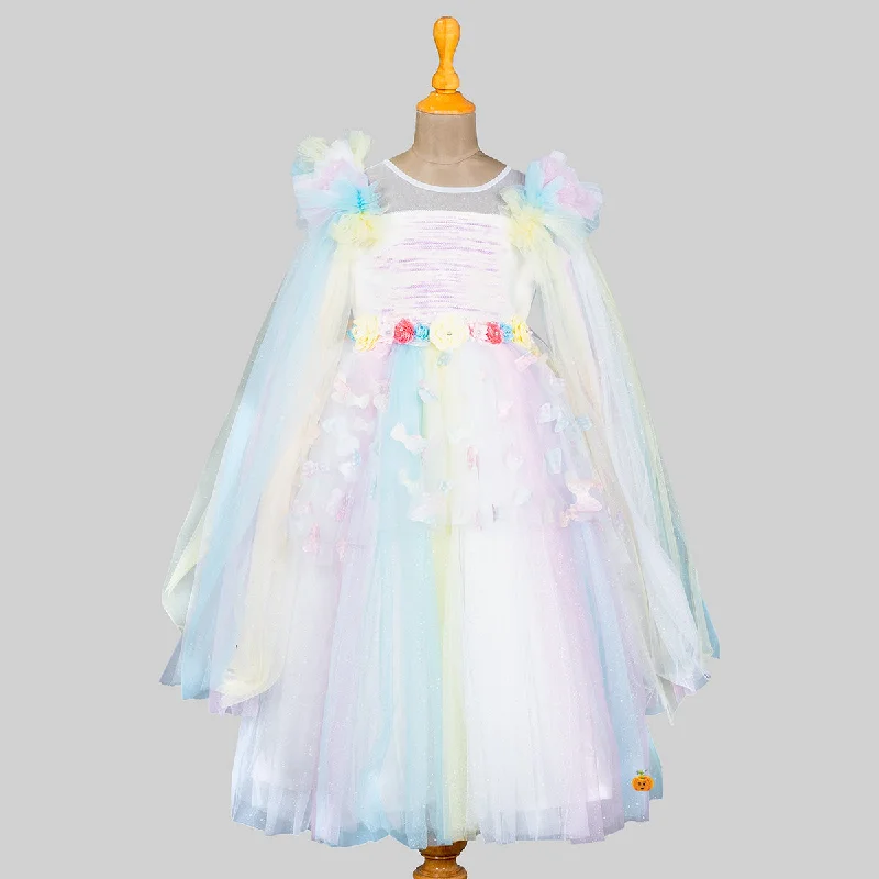 Multi Sequin Butterfly Scattered Girls Gown All-Over Sequin Dress