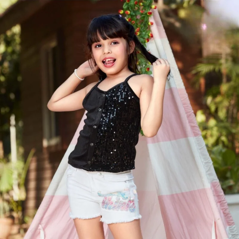 Rama & Black Sequin Top for Girls Sequin Detail Dress