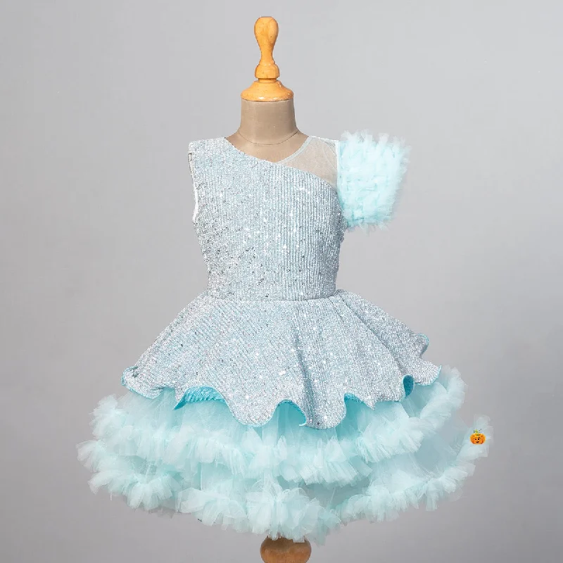 Sky Blue Sequin Frill Girls Frock Sequin Party Dress