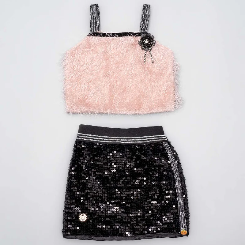 Peach & Onion Sequin Skirt and Furry Girls Top Ruffled Sequin Dress