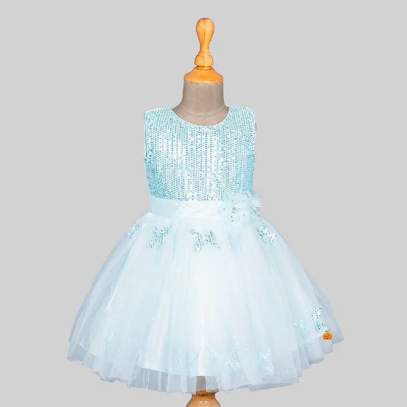 Turquoise Sequin Frock for Girls Sequin Dress Midi