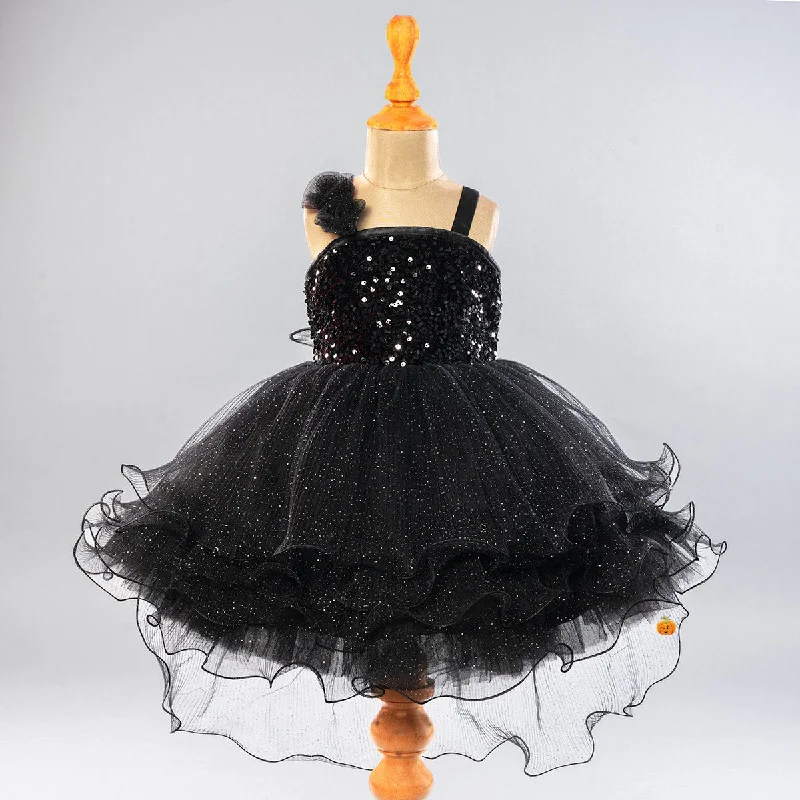 Black Sequin Sparkling Girls Frock Vintage Sequin Dress