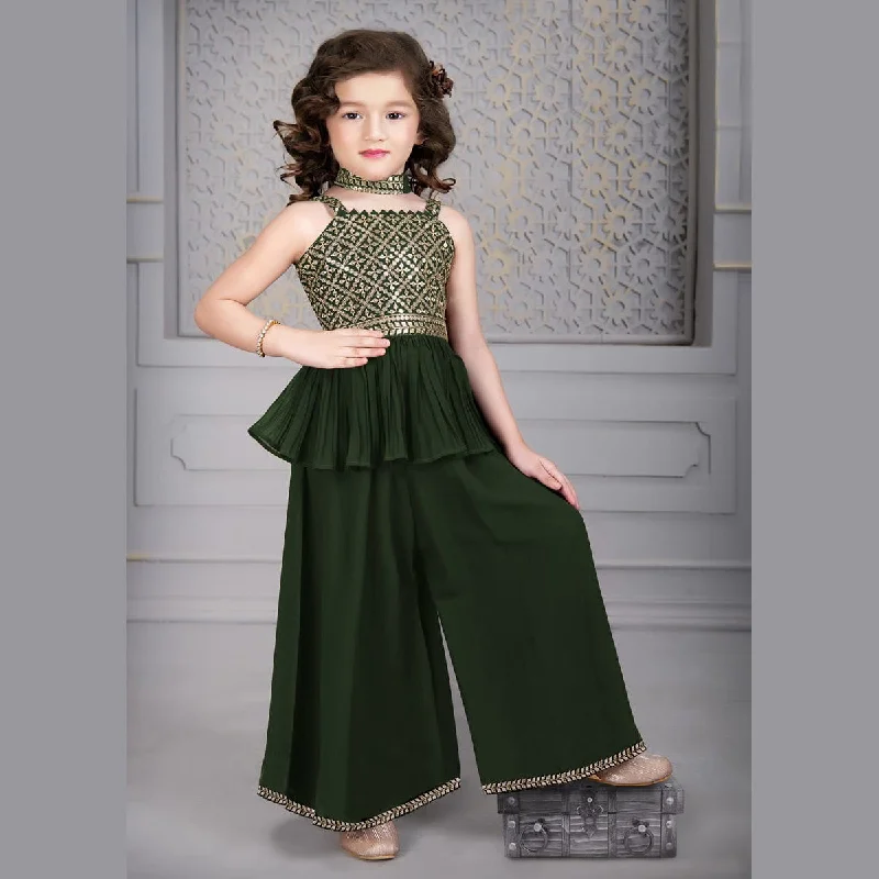 Mehndi Green & Wine Sequin Work Girls Palazzo Suit Lush Sequin Dress