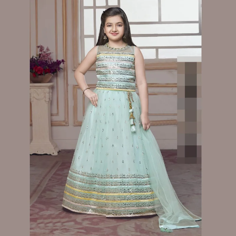 Sea Green Sequin Lehenga Choli for Girls Shimmer Sequin Dress