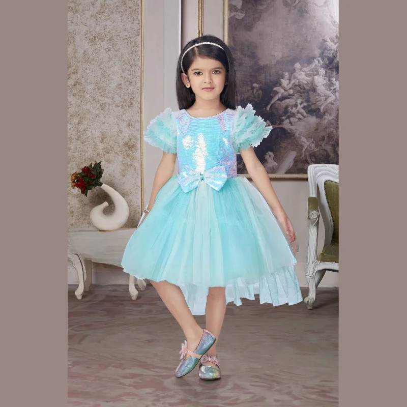 Turquoise Sequin Bow Girls Frock Glam Sequin Dress