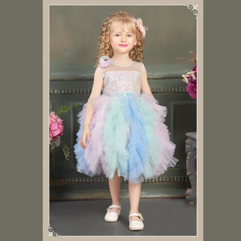 Multi Sequin Frill Frock for Girls Party Sequin Dress