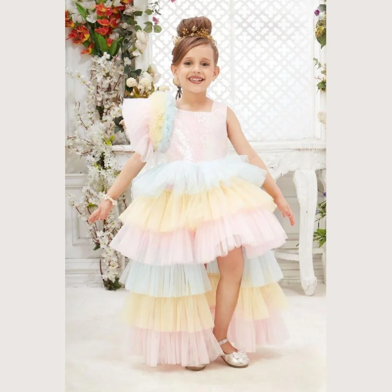 Multi High Low Sequin Layered Girls Gown Elegant Sequin Gown