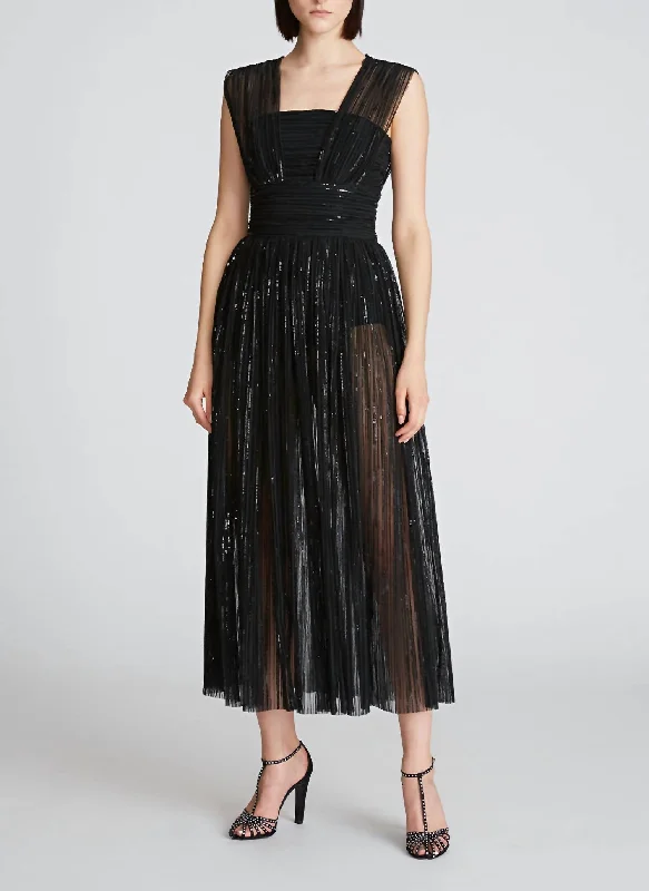 Liana Pleated Sequins Dress In Black Modern Sequin Gown