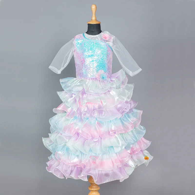 Multi Sequin Layered Girls Gown Sequin Dress Glam