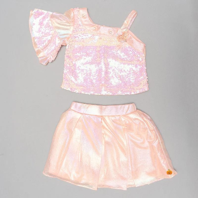 Peach Sequin Skirt & Top for Kids Floor-length Sequin Dress