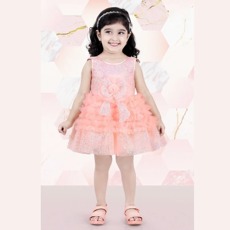 Peach Sequin Bow Frock for Girls Modern Sequin Gown