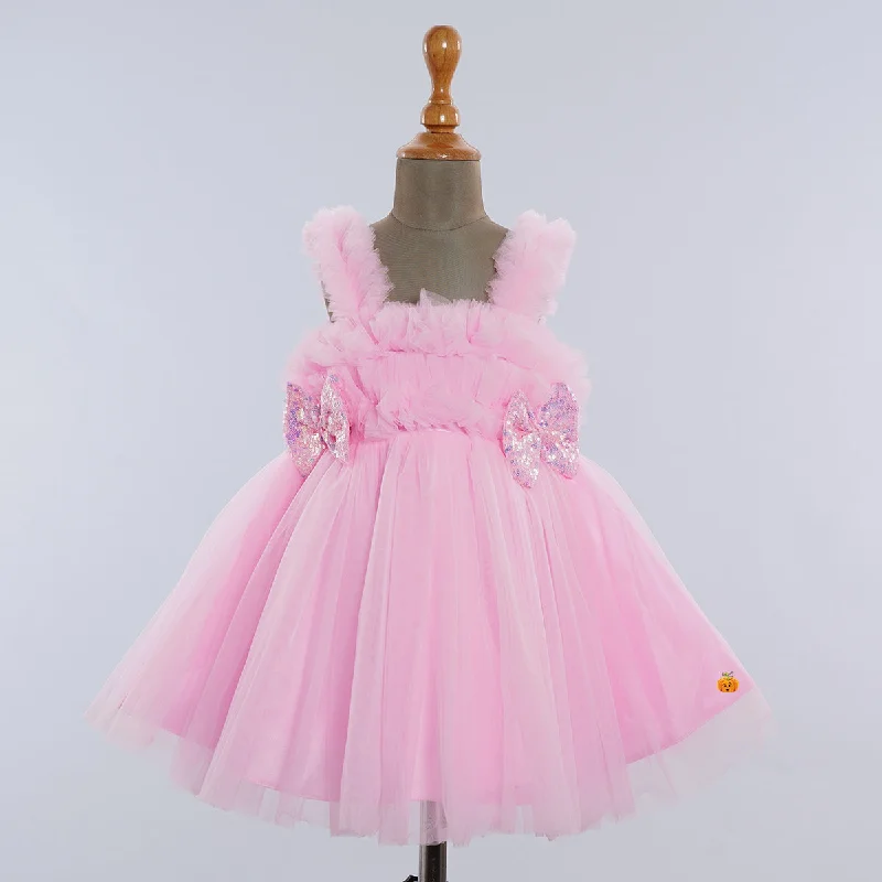 Sequin Bow Net Frock for Girls Satin Sequin Dress