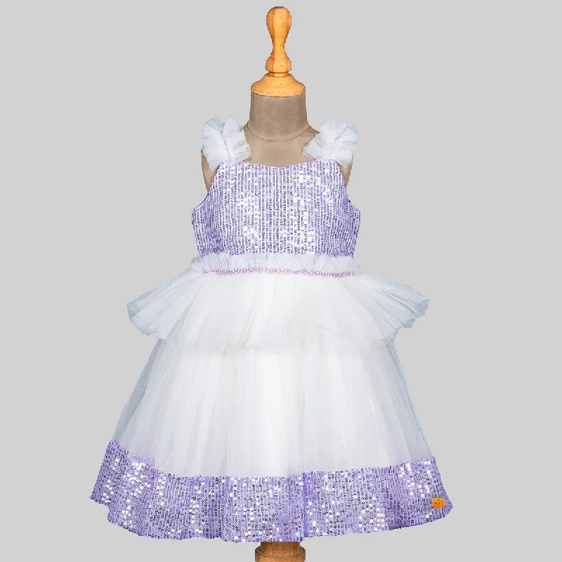 Purple & White Sequin Frill Frock for Girls Sequin Maxi Dress