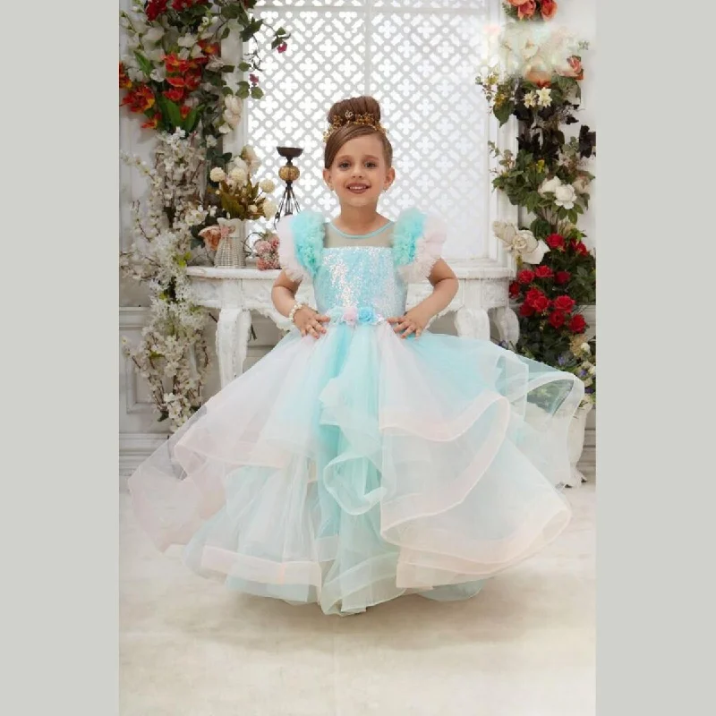 Turquoise Sequin Long Girls Gown Party Sequin Dress