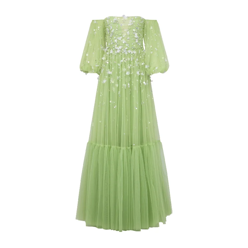 Priyanka Gown in Parakeet Tulle with Sporadic Sequins Elegant Sequin Gown