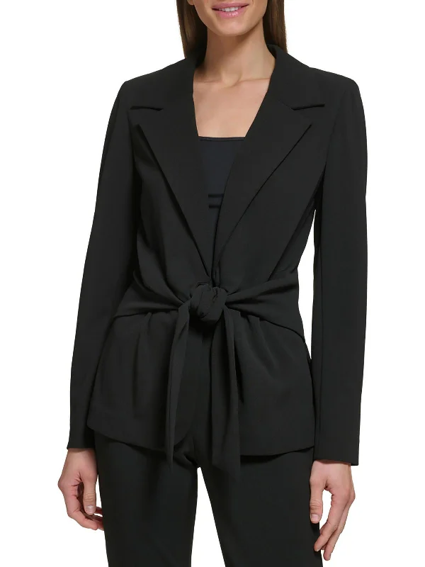 Womens Peak Lapel Tie Front Suit Jacket Fitted Blazer Look