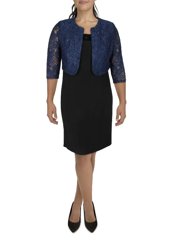 Petites Womens Lace Glitter Bolero Checked Blazer for Women