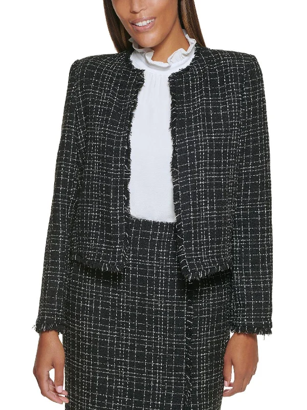 Petites Womens Wool Blend Tweed Open-Front Blazer Oversized Women’s Blazer