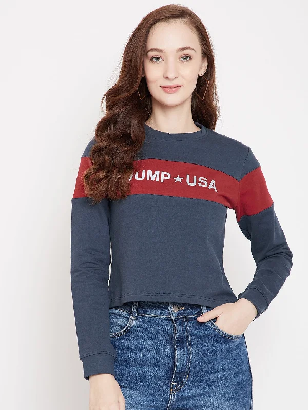 JUMP USA Women Navy Blue Sweatshirt Elegant Hoodies & Sweatshirts