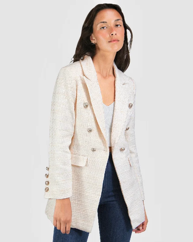 Princess Polina Tweed Blazer - Cream Elegant Blazer Dress