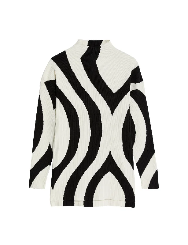 Patterned Funnel Neck Longline Jumper Loose Fit Pullover