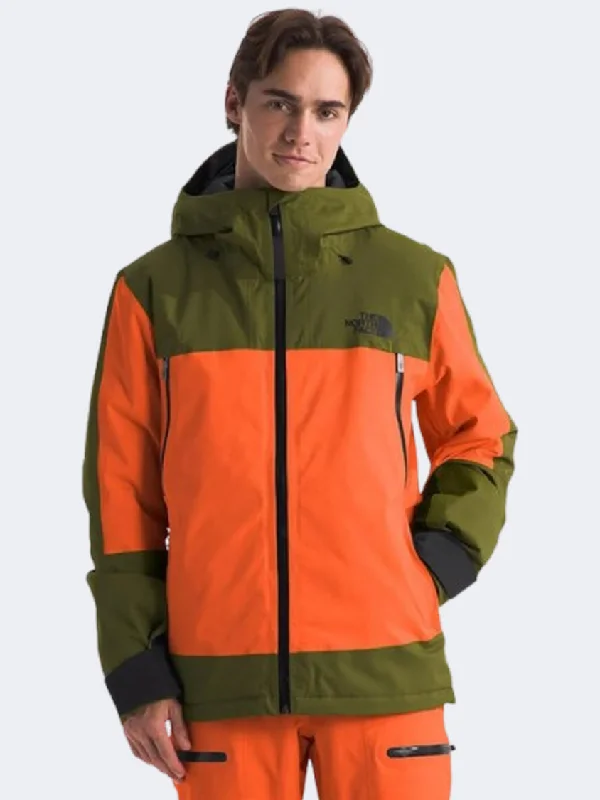 The North Face Mount Bre Men Skiing Jacket Orange/Forest Olive Women's hooded jackets