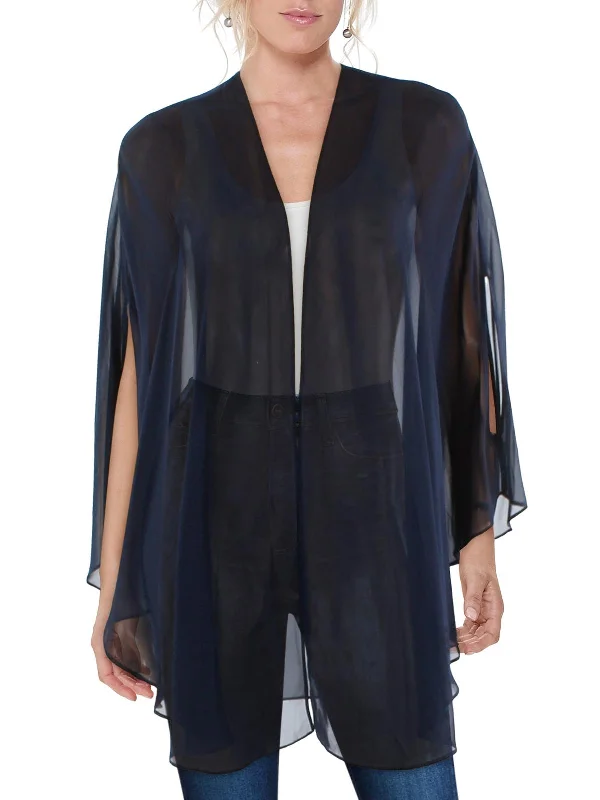 Womens Chiffon Sheer Duster Blazer Women’s Blazer with Pleats