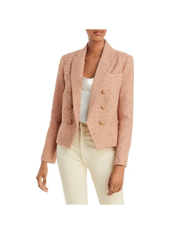 Womens Knit Short Double-Breasted Blazer Structured Tweed Blazer