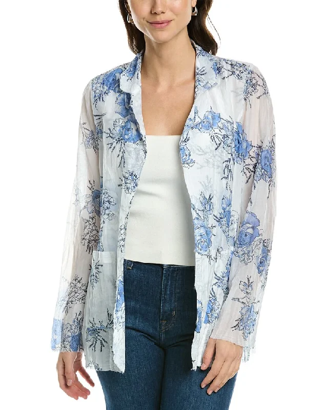 Go> by GoSilk  Go Crinkle Cut Silk-Blend Jacket Long Sleeve Blazer