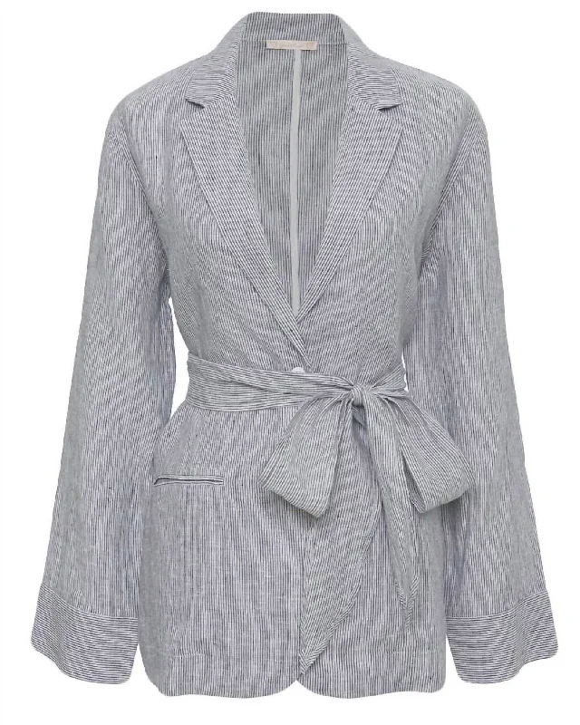 Mini Stripe Linen Blazer In Grey Trendy Women’s Blazers