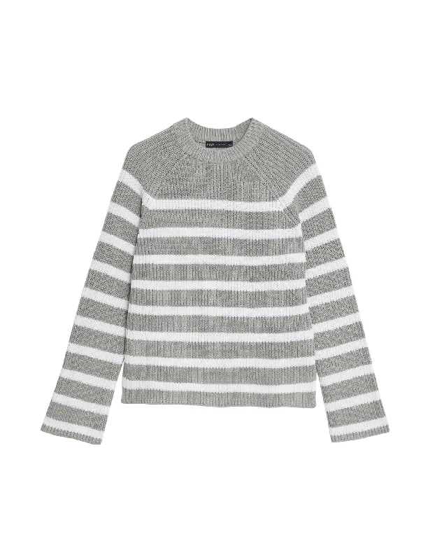 Cotton Rich Striped Textured Jumper Casual Pullover Sweater