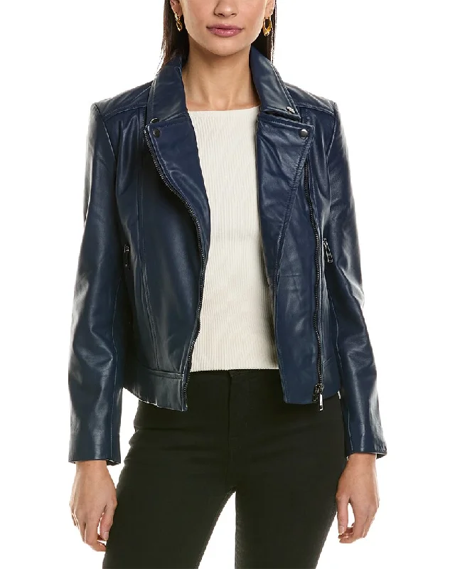 Ted Baker Fitted Leather Biker Jacket Oversized Women’s Blazer