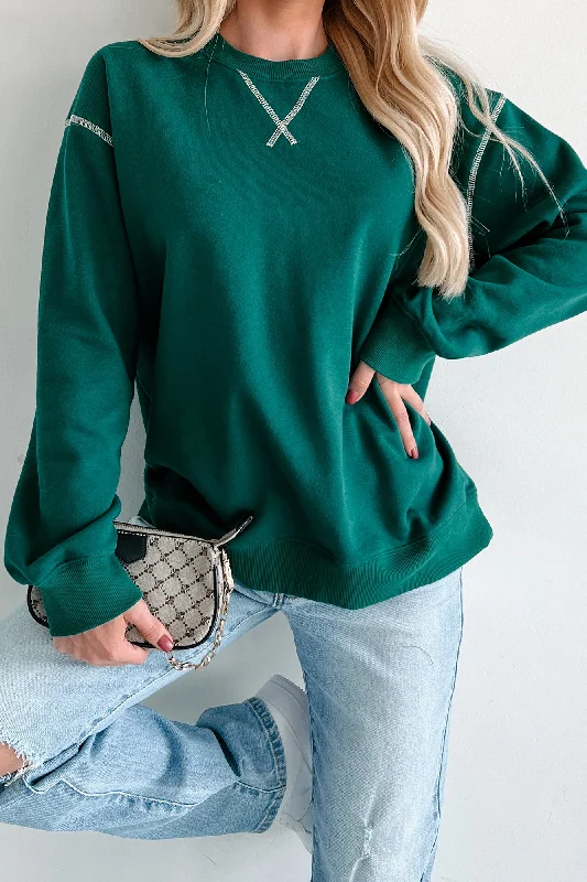 Pressing Pause Oversized Crewneck Sweatshirt (Hunter Green) Elegant Hoodies & Sweatshirts