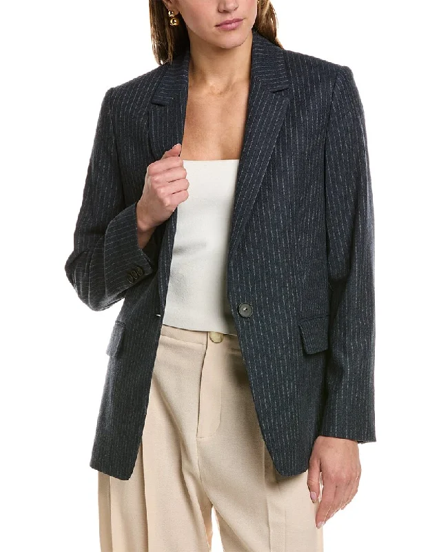 Vince Pinstripe Flannel Wool-Blend Blazer Buttoned Blazer for Women