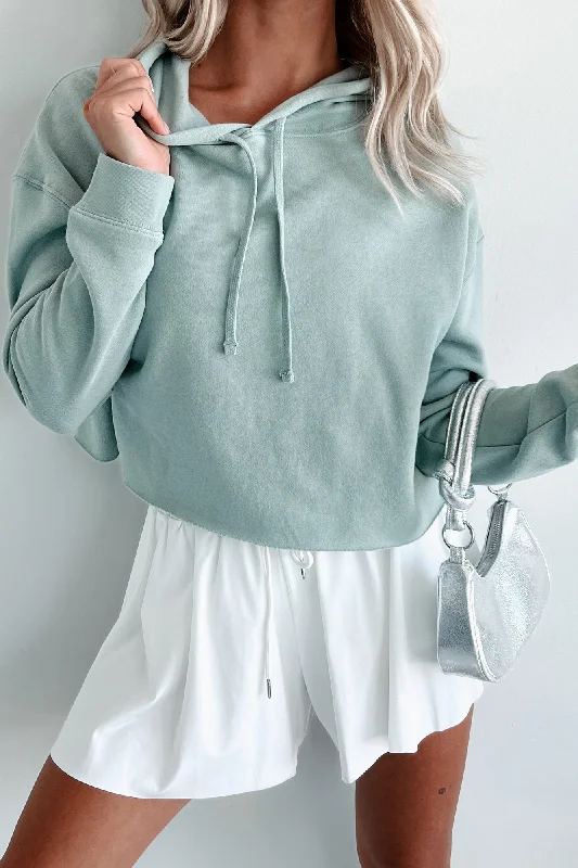 Raw Hem Crop Hoodie (Sage) Pullover Hoodie Sweatshirt