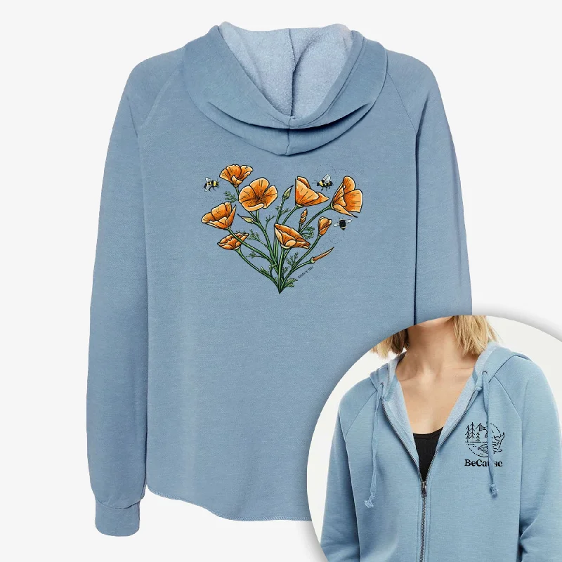 Color California Poppy Heart - Women's Cali Wave Zip-Up Sweatshirt Hoodie Sweatshirt Fashion