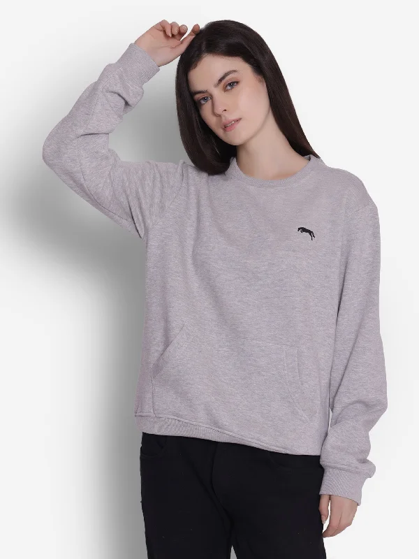 JUMP USA Women Solid Grey Pullover Sweatshirt All-season Hoodie Sweatshirt