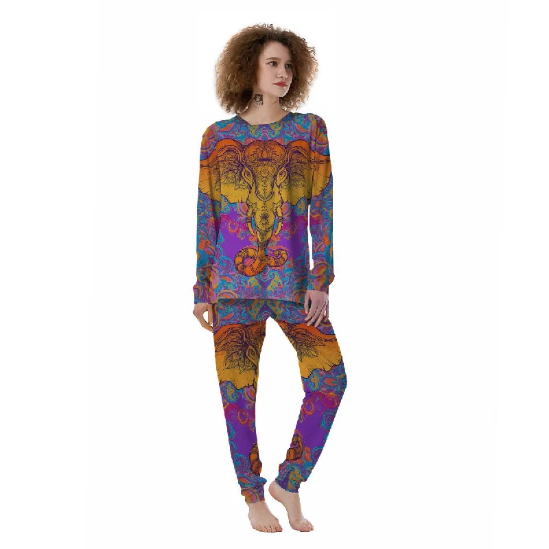 Elephant Spiritual Colorful Print Women's Pajamas Polyester pajama sets