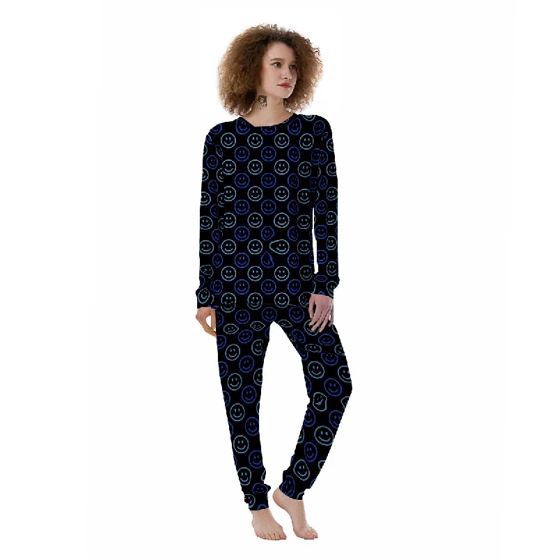 Emoji Blue Print Pattern Women's Pajamas Bamboo pajama sets