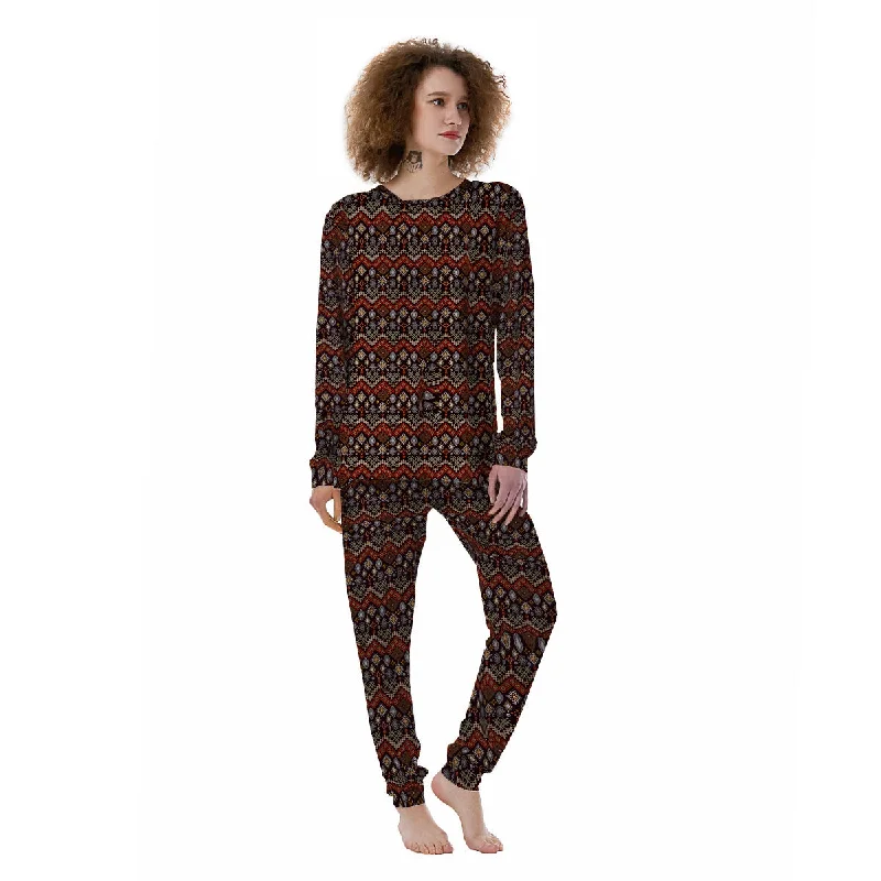 Ethnic Boho Print Pattern Women's Pajamas Breathable cotton pajama sets