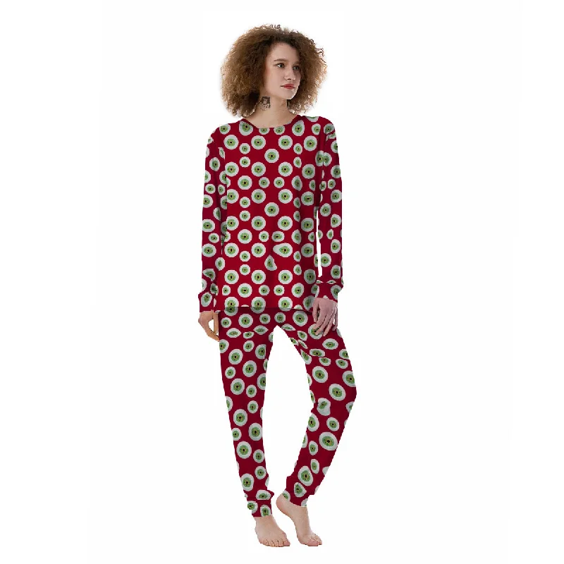 Eyeball Red Creepy Print Pattern Women's Pajamas Best pajama sets for relaxing weekends