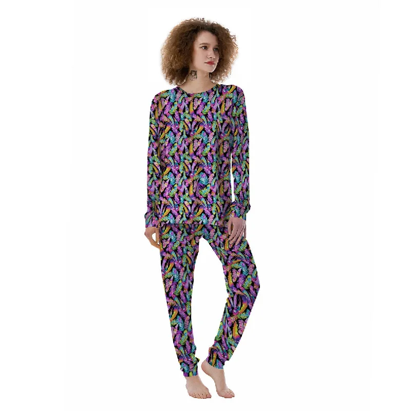 Feather Colorful Print Pattern Women's Pajamas Luxury pajama sets