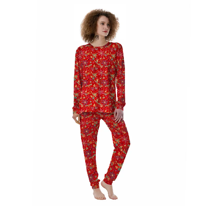 Floral Dragonfly Christmas Print Pattern Women's Pajamas Two-piece pajama sets