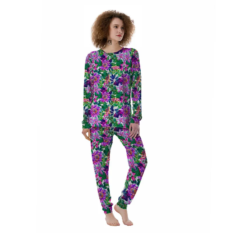 Floral Hawaii Colorful Print Pattern Colorful Women's Pajamas Long sleeve pajama sets