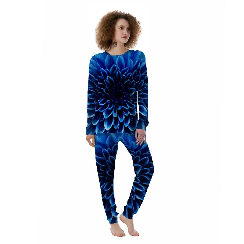 Flower Blue Chrysanthemum Print Women's Pajamas Lightweight pajama sets