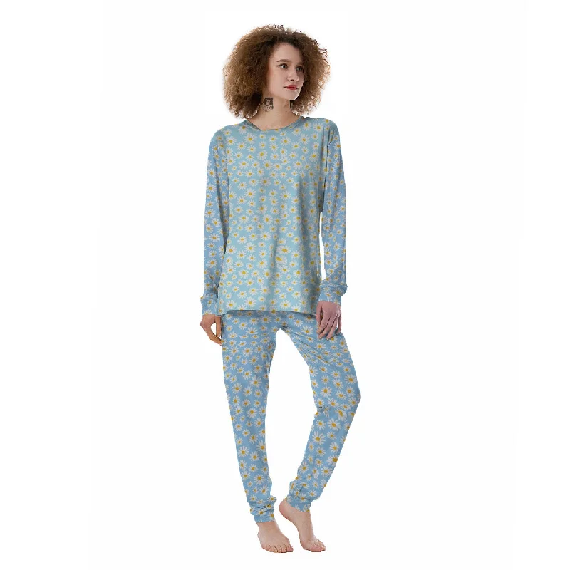 Flower Blue Daisy Print Pattern Women's Pajamas Spring pajama sets