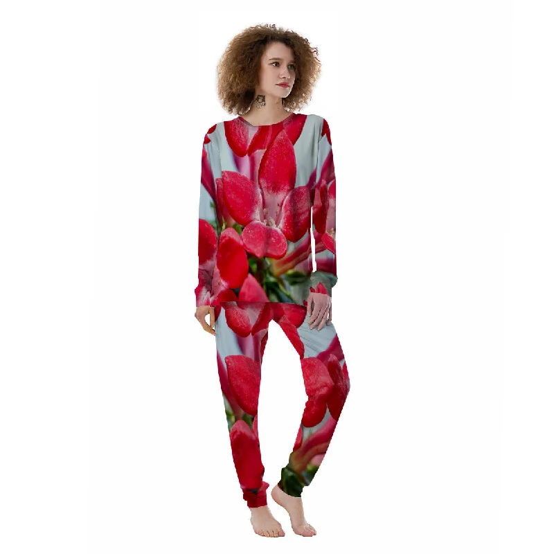 Flower Bouvardia Print Women's Pajamas Fleece pajama sets