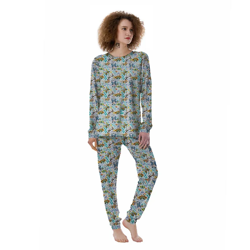 Flower Butterfly And Print Pattern Women's Pajamas Satin pajama sets