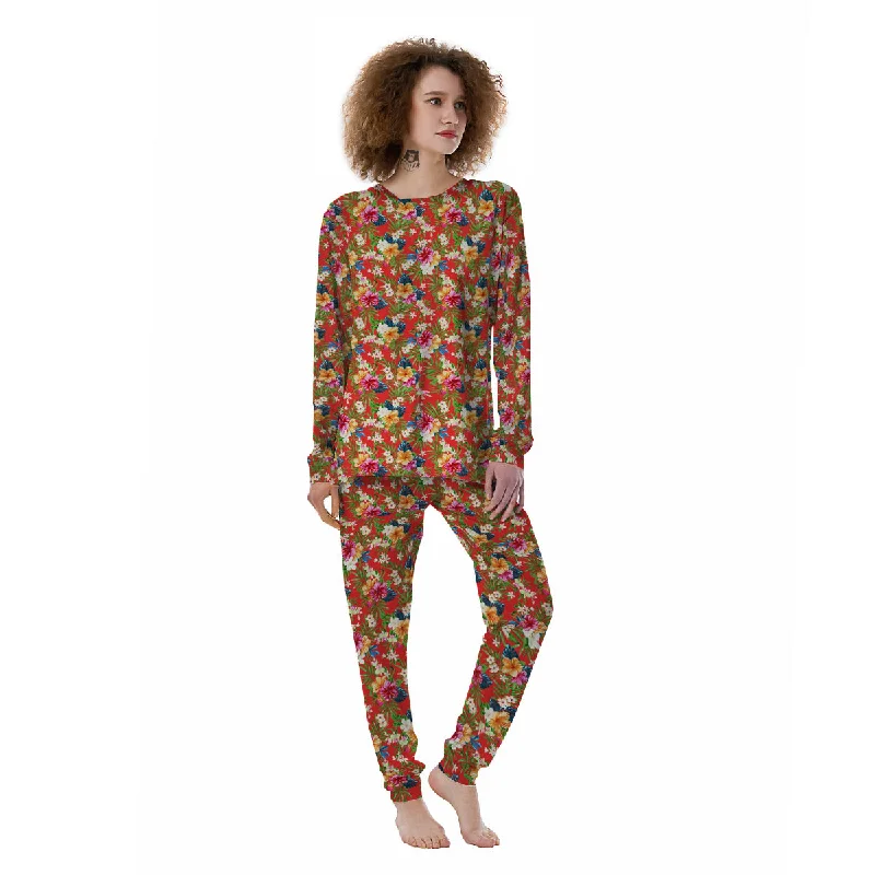 Flowers Hibiscus Colorful Print Pattern Women's Pajamas Plus size pajama sets