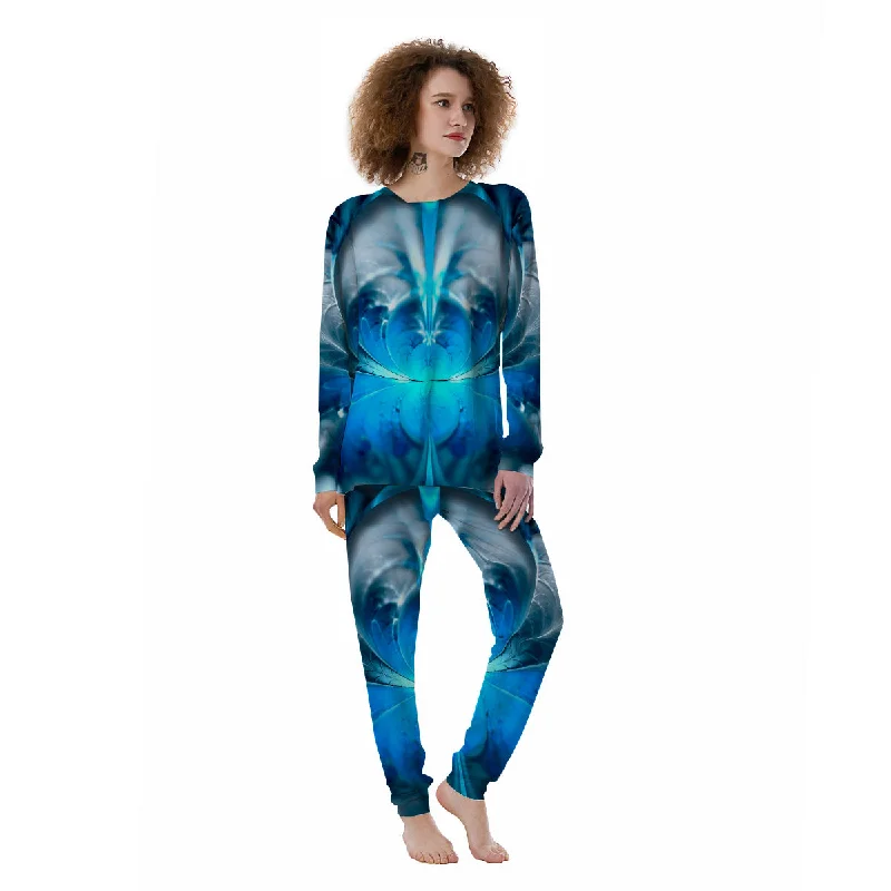 Fractal Blue Print Women's Pajamas Cozy winter pajama sets